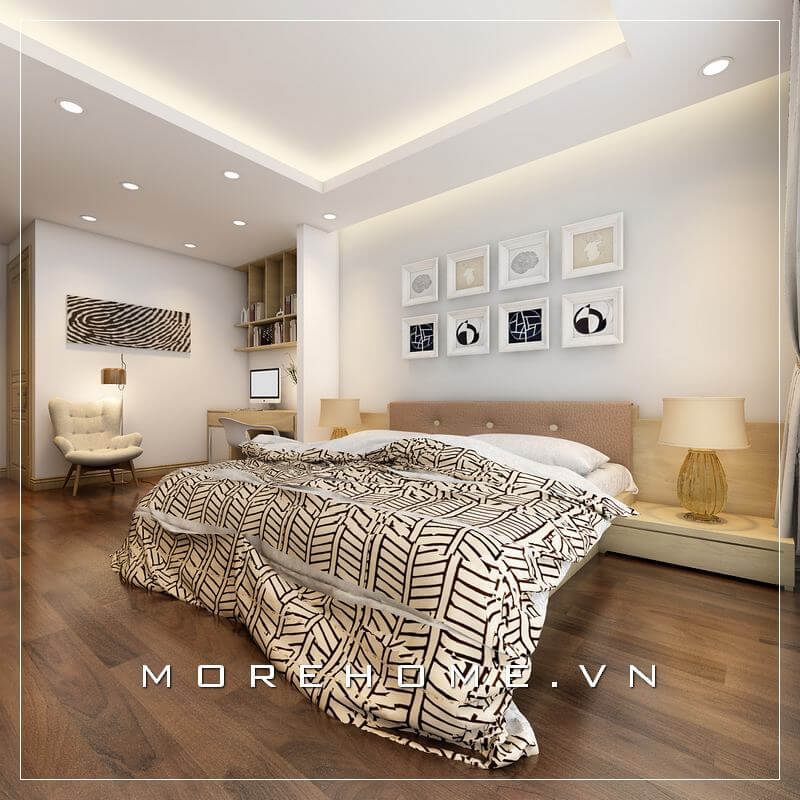 Giường ngủ 2 người được thiết kế theo phong cách hiện đại, đơn giản, chất liệu gỗ công nghiệp với màu vàng chủ đạo tạo nên không gian nghỉ ngơi hài hòa, dễ chịu